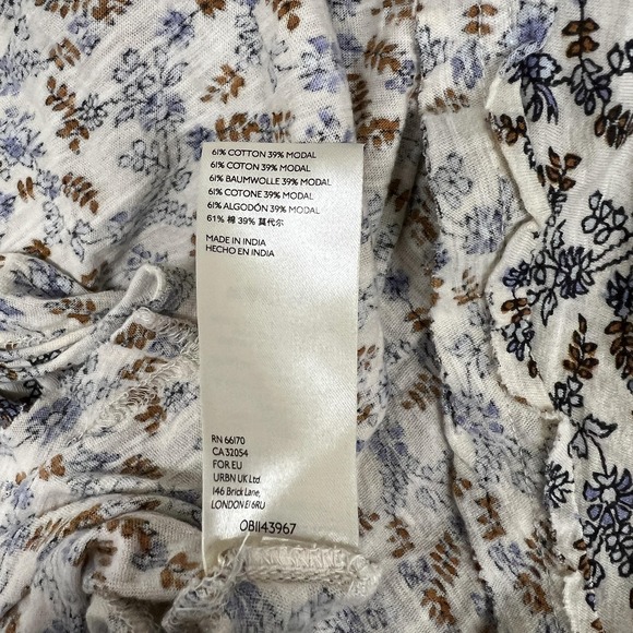 Free People Blouse Womens S Beige Floral Scoop Neck Tunic Top Boho Peasant - Picture 13 of 14